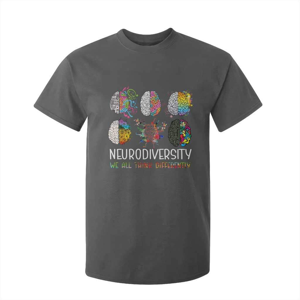 Neurodiversity We All Think Differently T Shirt For Kid Brain Autism Awareness ASD ADHD TS11 Dark Heather Print Your Wear
