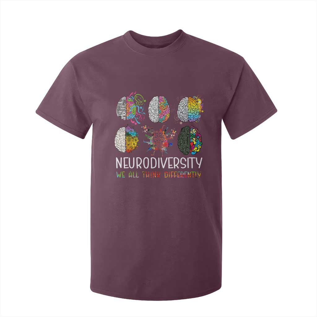 Neurodiversity We All Think Differently T Shirt For Kid Brain Autism Awareness ASD ADHD TS11 Maroon Print Your Wear