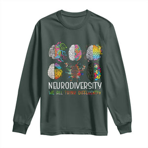 Neurodiversity We All Think Differently Long Sleeve Shirt Brain Autism Awareness ASD ADHD TS11 Dark Forest Green Print Your Wear