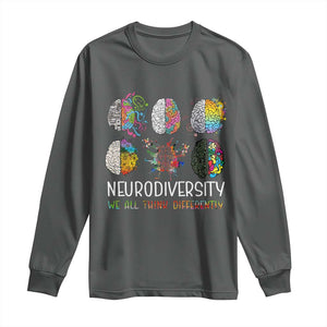 Neurodiversity We All Think Differently Long Sleeve Shirt Brain Autism Awareness ASD ADHD TS11 Dark Heather Print Your Wear