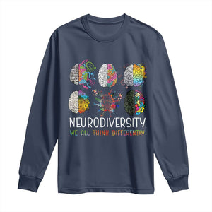 Neurodiversity We All Think Differently Long Sleeve Shirt Brain Autism Awareness ASD ADHD TS11 Navy Print Your Wear