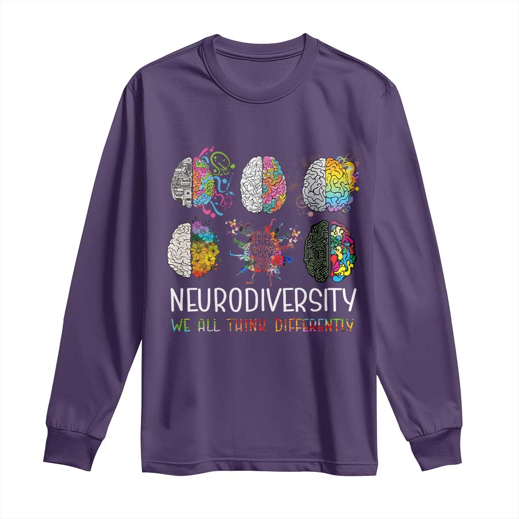 Neurodiversity We All Think Differently Long Sleeve Shirt Brain Autism Awareness ASD ADHD TS11 Purple Print Your Wear
