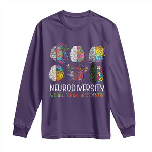 Neurodiversity We All Think Differently Long Sleeve Shirt Brain Autism Awareness ASD ADHD TS11 Purple Print Your Wear