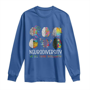 Neurodiversity We All Think Differently Long Sleeve Shirt Brain Autism Awareness ASD ADHD TS11 Royal Blue Print Your Wear