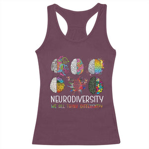 Neurodiversity We All Think Differently Racerback Tank Top Brain Autism Awareness ASD ADHD TS11 Maroon Print Your Wear