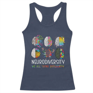 Neurodiversity We All Think Differently Racerback Tank Top Brain Autism Awareness ASD ADHD TS11 Navy Print Your Wear