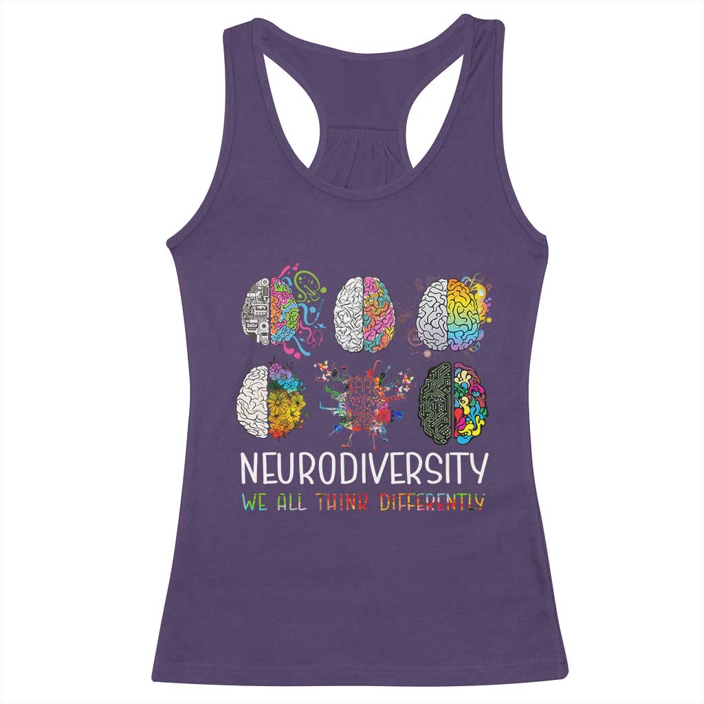 Neurodiversity We All Think Differently Racerback Tank Top Brain Autism Awareness ASD ADHD TS11 Purple Print Your Wear