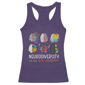 Neurodiversity We All Think Differently Racerback Tank Top Brain Autism Awareness ASD ADHD TS11 Purple Print Your Wear