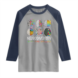 Neurodiversity We All Think Differently Raglan Shirt Brain Autism Awareness ASD ADHD TS11 Sport Gray Navy Print Your Wear