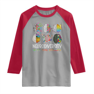 Neurodiversity We All Think Differently Raglan Shirt Brain Autism Awareness ASD ADHD TS11 Sport Gray Red Print Your Wear