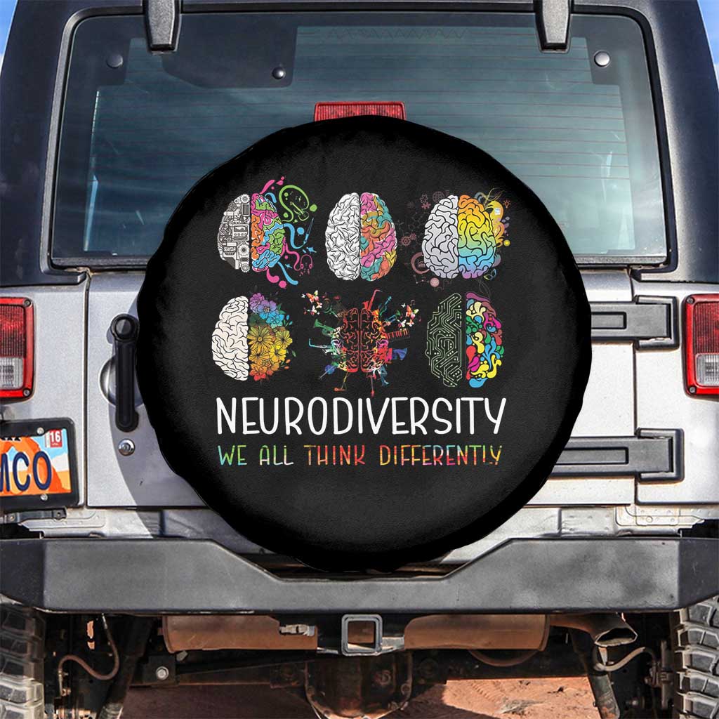 Neurodiversity We All Think Differently Spare Tire Cover Brain Autism Awareness ASD ADHD TS11 No hole Black Print Your Wear
