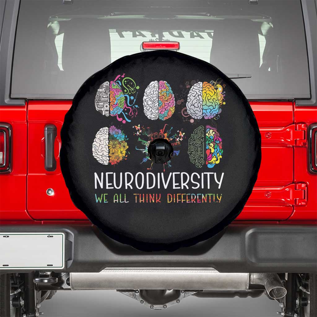 Neurodiversity We All Think Differently Spare Tire Cover Brain Autism Awareness ASD ADHD TS11 Black Print Your Wear