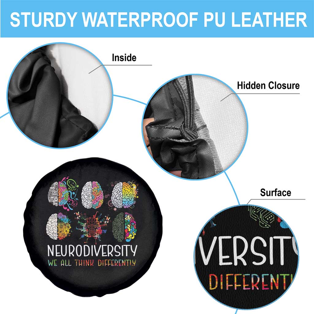 Neurodiversity We All Think Differently Spare Tire Cover Brain Autism Awareness ASD ADHD TS11 Print Your Wear