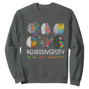 Neurodiversity We All Think Differently Sweatshirt Brain Autism Awareness ASD ADHD TS11 Dark Heather Print Your Wear