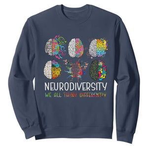 Neurodiversity We All Think Differently Sweatshirt Brain Autism Awareness ASD ADHD TS11 Navy Print Your Wear