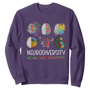 Neurodiversity We All Think Differently Sweatshirt Brain Autism Awareness ASD ADHD TS11 Purple Print Your Wear