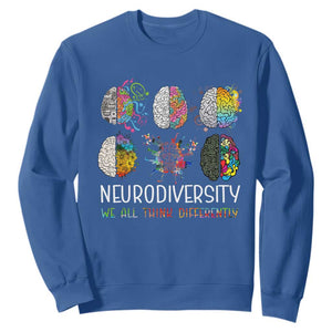 Neurodiversity We All Think Differently Sweatshirt Brain Autism Awareness ASD ADHD TS11 Royal Blue Print Your Wear
