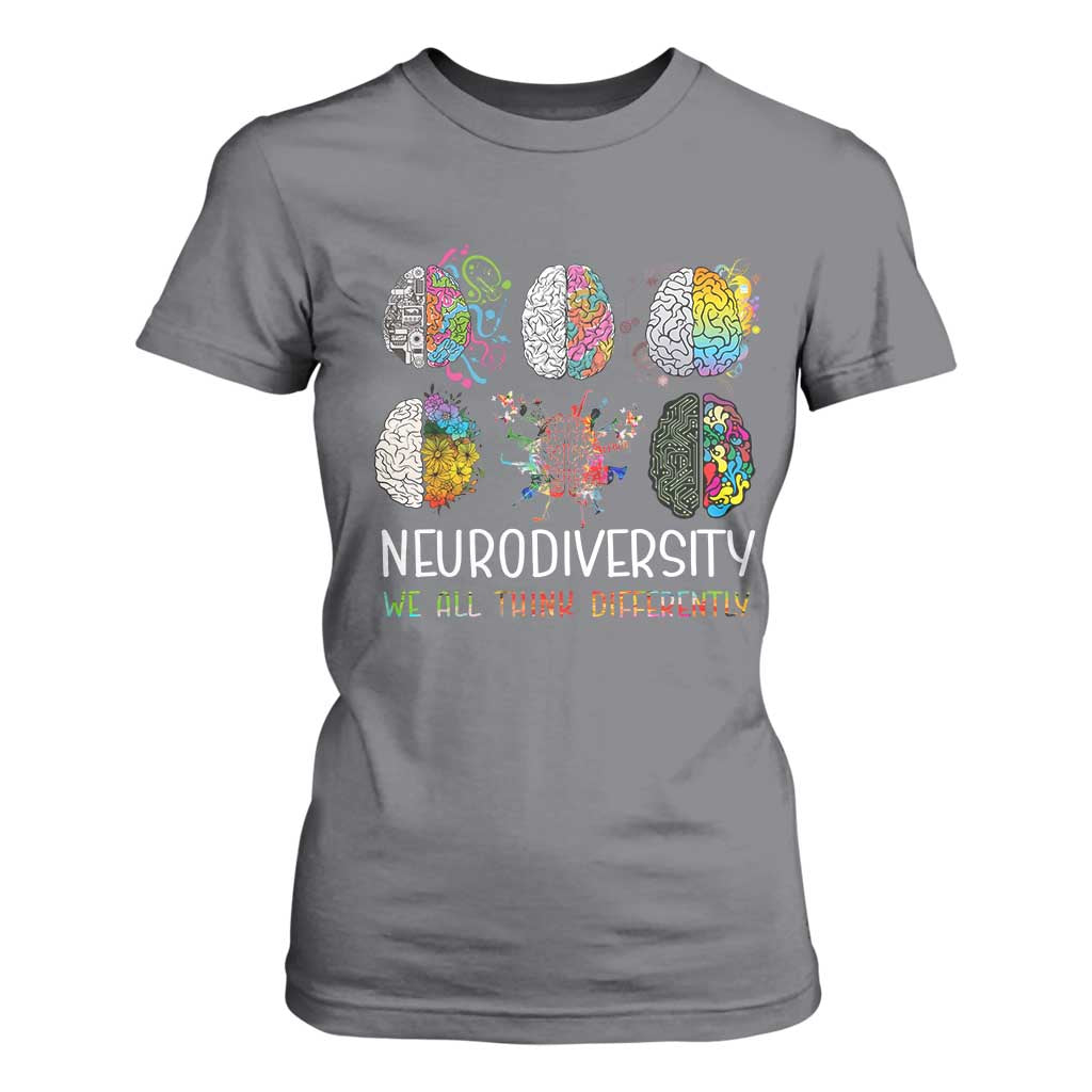 Neurodiversity We All Think Differently T Shirt For Women Brain Autism Awareness ASD ADHD TS11 Charcoal Print Your Wear