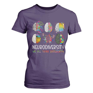 Neurodiversity We All Think Differently T Shirt For Women Brain Autism Awareness ASD ADHD TS11 Purple Print Your Wear