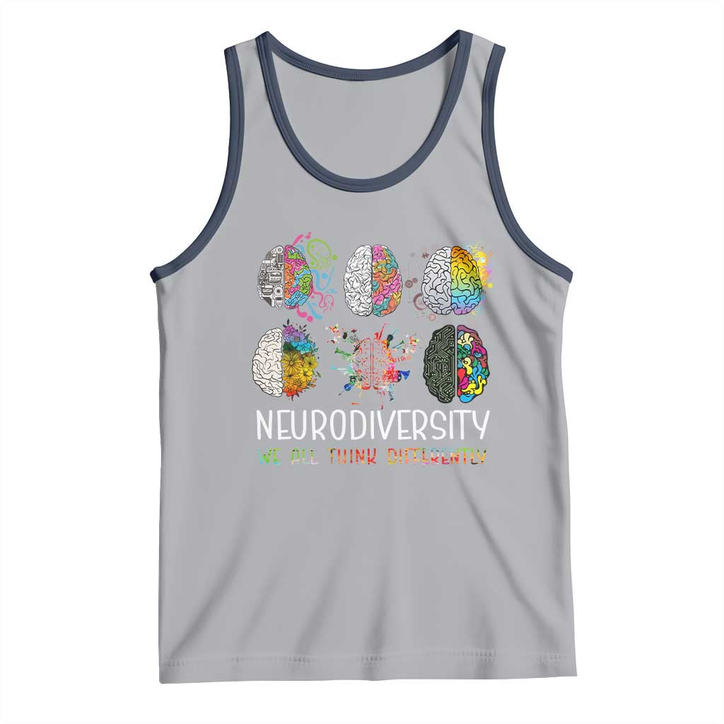 Neurodiversity We All Think Differently Tank Top Brain Autism Awareness ASD ADHD TS11 Athletic Heather Navy Print Your Wear
