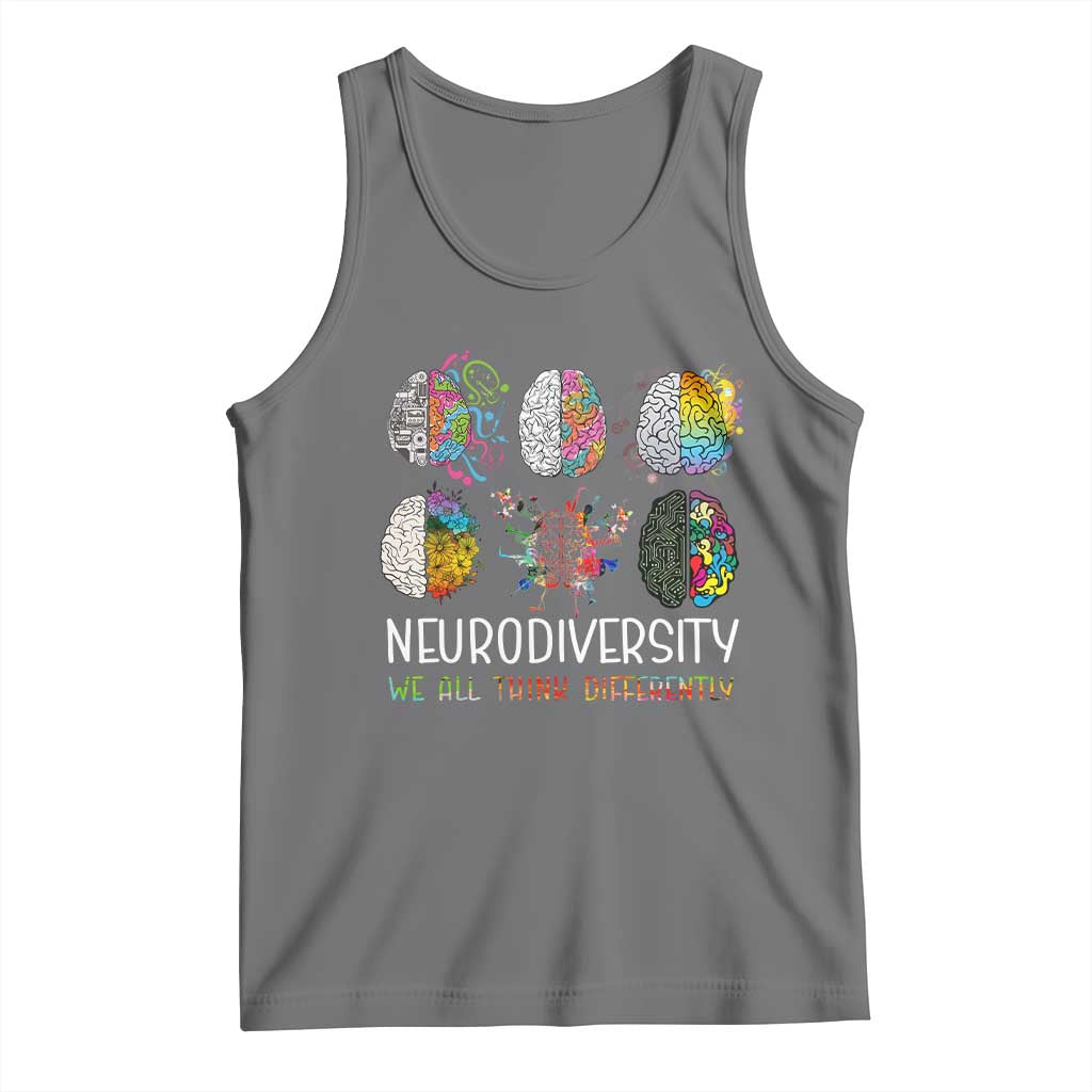 Neurodiversity We All Think Differently Tank Top Brain Autism Awareness ASD ADHD TS11 Black Heather Print Your Wear