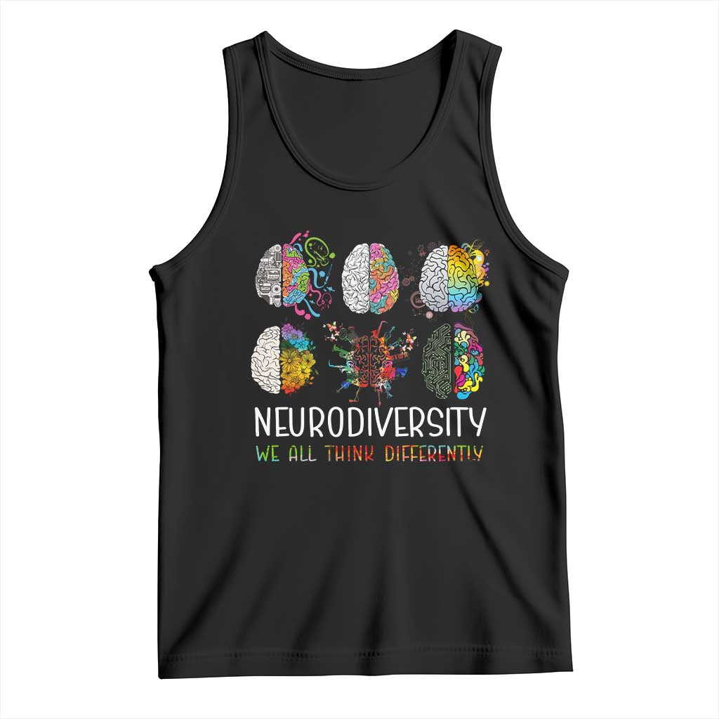 Neurodiversity We All Think Differently Tank Top Brain Autism Awareness ASD ADHD TS11 Black Print Your Wear