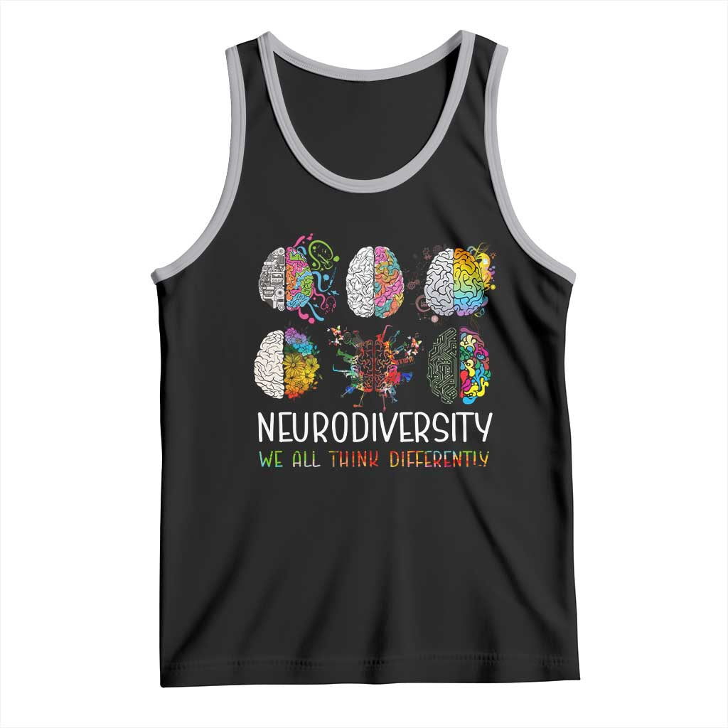Neurodiversity We All Think Differently Tank Top Brain Autism Awareness ASD ADHD TS11 Black Athletic Heather Print Your Wear