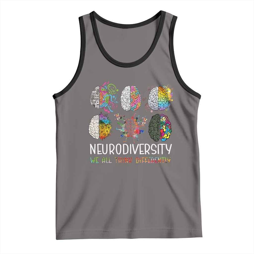 Neurodiversity We All Think Differently Tank Top Brain Autism Awareness ASD ADHD TS11 Deep Heather Black Print Your Wear