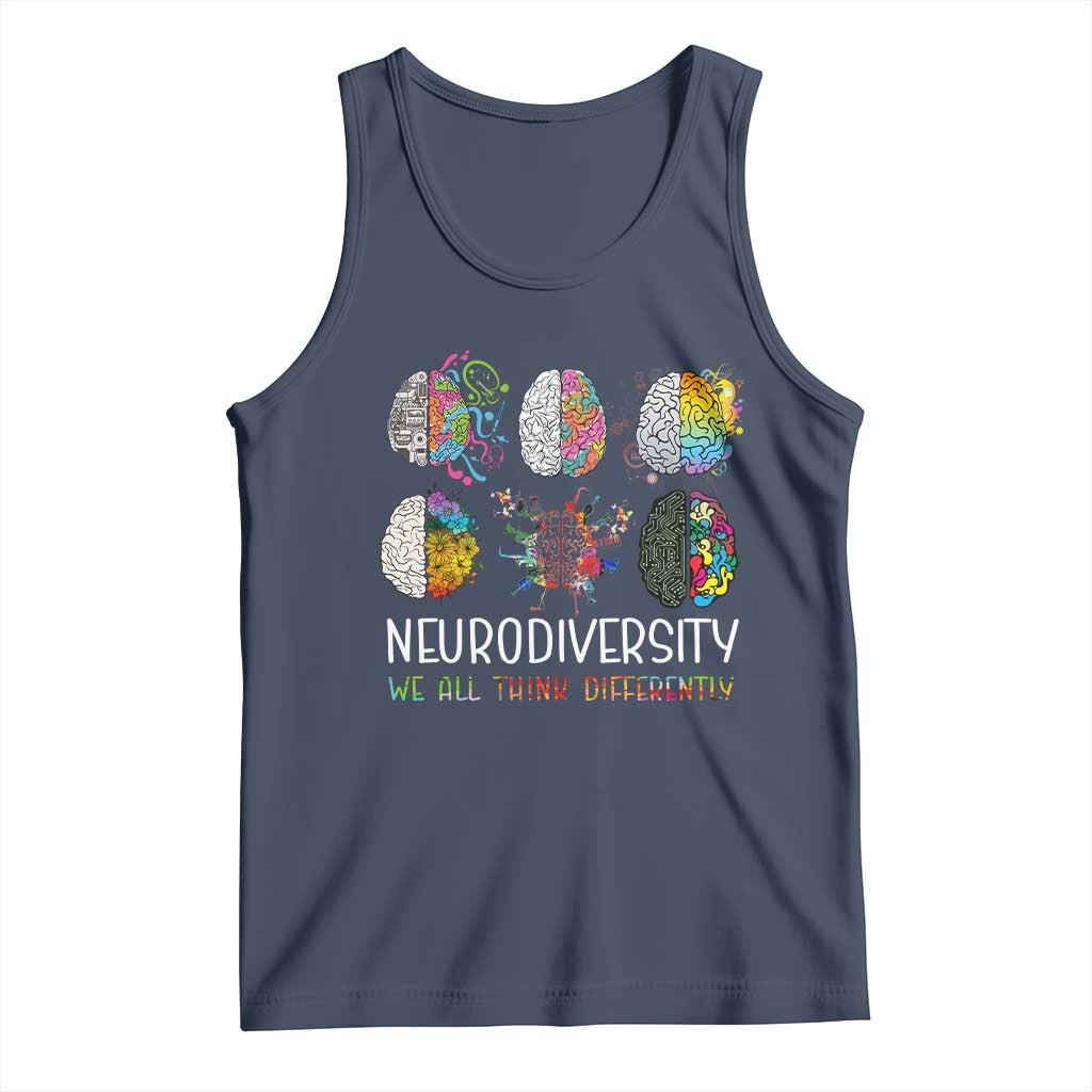 Neurodiversity We All Think Differently Tank Top Brain Autism Awareness ASD ADHD TS11 Navy Print Your Wear
