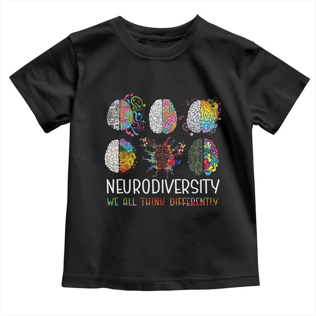 Neurodiversity We All Think Differently Toddler T Shirt Brain Autism Awareness ASD ADHD TS11 Black Print Your Wear