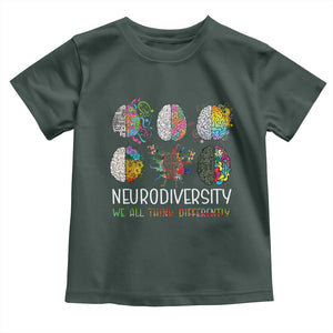 Neurodiversity We All Think Differently Toddler T Shirt Brain Autism Awareness ASD ADHD TS11 Dark Forest Green Print Your Wear