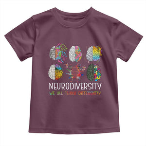 Neurodiversity We All Think Differently Toddler T Shirt Brain Autism Awareness ASD ADHD TS11 Maroon Print Your Wear