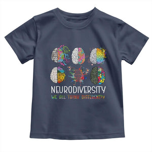 Neurodiversity We All Think Differently Toddler T Shirt Brain Autism Awareness ASD ADHD TS11 Navy Print Your Wear