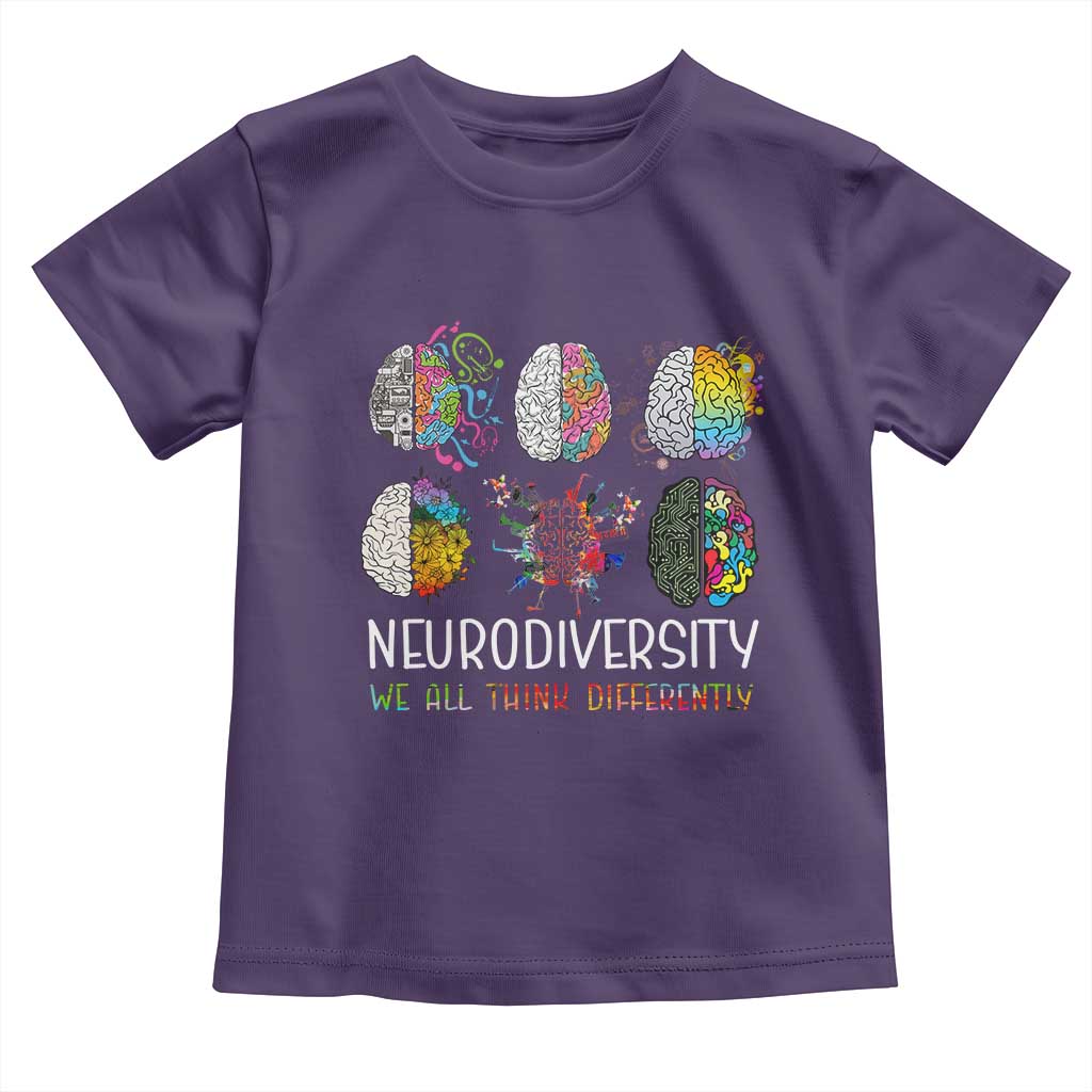 Neurodiversity We All Think Differently Toddler T Shirt Brain Autism Awareness ASD ADHD TS11 Purple Print Your Wear