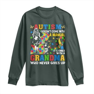 Autism Grandma Long Sleeve Shirt Autism Doesn't Come With A Manual It Comes With A Grandma TS11 Dark Forest Green Print Your Wear