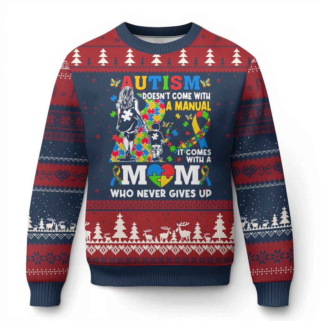 Autism Mom Ugly Christmas Sweater Autism Doesn't Come With A Manual It Comes With A Mom TS11 Navy Red Print Your Wear