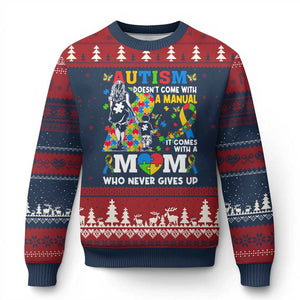Autism Mom Ugly Christmas Sweater Autism Doesn't Come With A Manual It Comes With A Mom TS11 Navy Red Print Your Wear