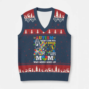 Autism Mom V-Neck Knit Sweater Vest Autism Doesn't Come With A Manual It Comes With A Mom TS11 Navy Red Print Your Wear