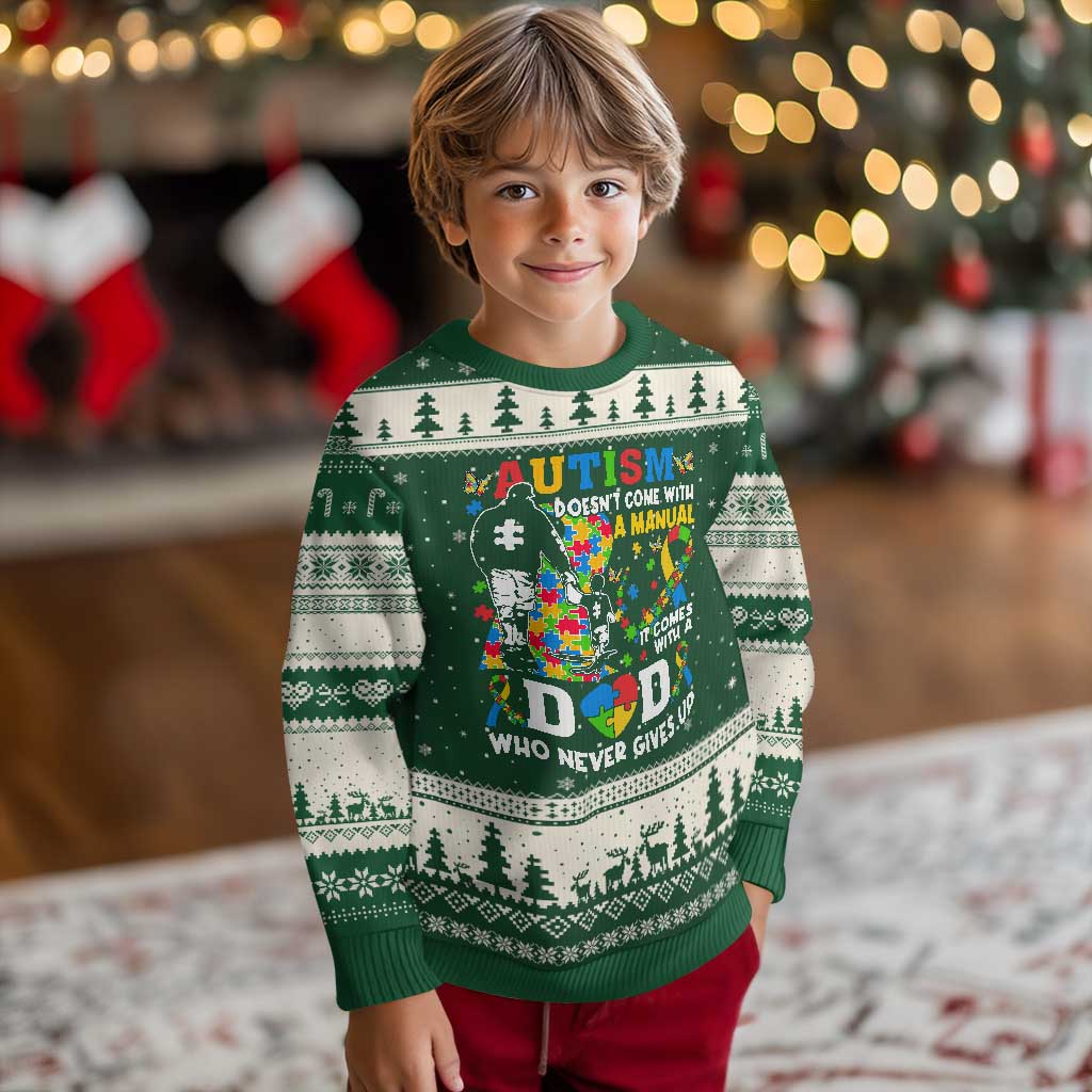 Autism Dad Ugly Christmas Sweater Autism Doesn't Come With A Manual It Comes With A Dad TS11 Forest Green Beige Print Your Wear