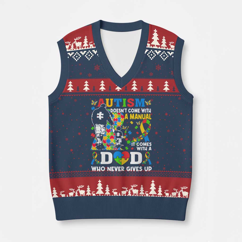 Autism Dad V-Neck Knit Sweater Vest Autism Doesn't Come With A Manual It Comes With A Dad TS11 Navy Red Print Your Wear