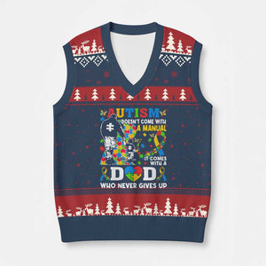 Autism Dad V-Neck Knit Sweater Vest Autism Doesn't Come With A Manual It Comes With A Dad TS11 Navy Red Print Your Wear