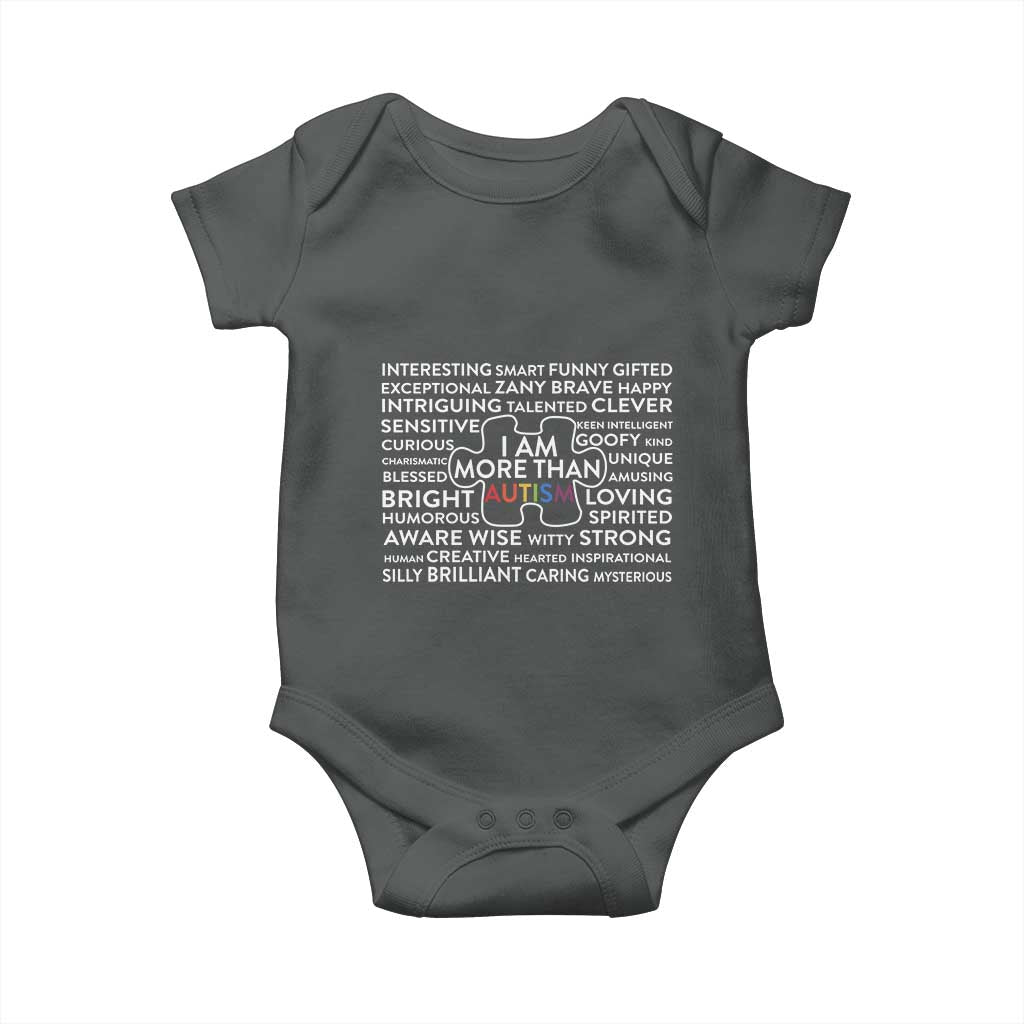 Autism Awareness Baby Onesie I Am More Than Autism Puzzle Piece TS11 Dark Heather Print Your Wear