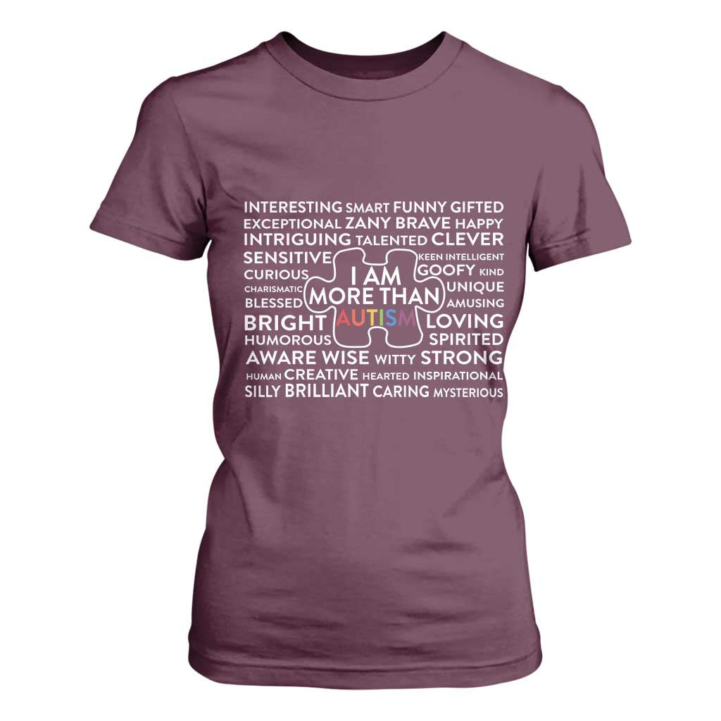 Autism Awareness T Shirt For Women I Am More Than Autism Puzzle Piece TS11 Maroon Print Your Wear