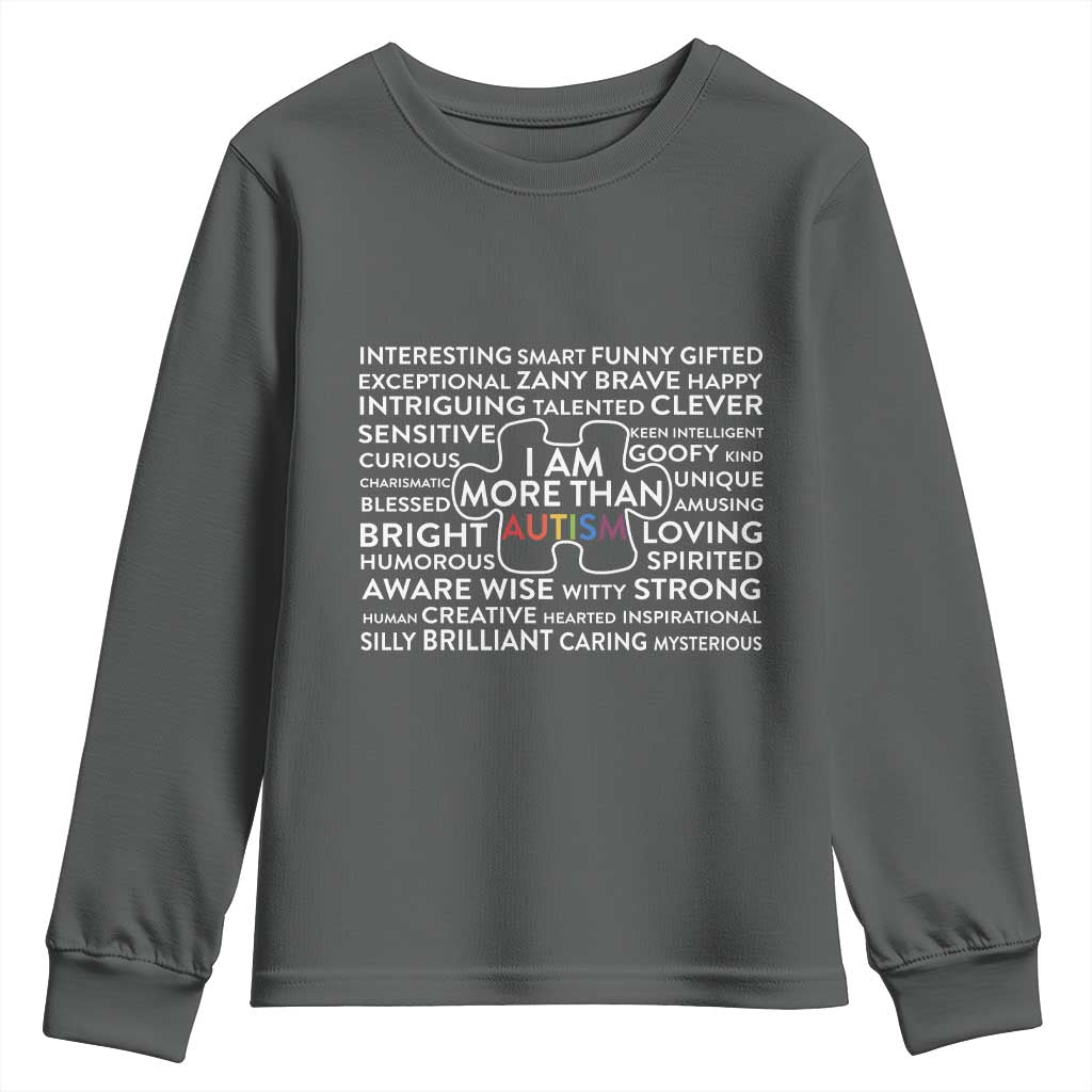 Autism Awareness Youth Sweatshirt I Am More Than Autism Puzzle Piece TS11 Dark Heather Print Your Wear
