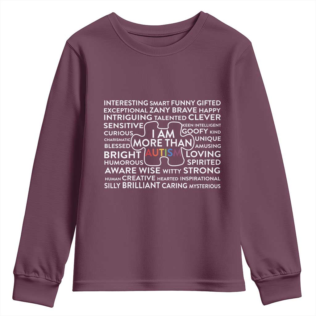 Autism Awareness Youth Sweatshirt I Am More Than Autism Puzzle Piece TS11 Maroon Print Your Wear