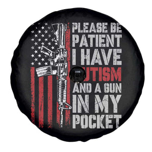 Funny Please Be Patient I Have Autism And A Gun In My Pocket Spare Tire Cover Autism Awareness Vintage American Flag TS11 Print Your Wear