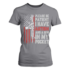 Funny Please Be Patient I Have Autism And A Gun In My Pocket T Shirt For Women Autism Awareness Vintage American Flag TS11 Charcoal Print Your Wear