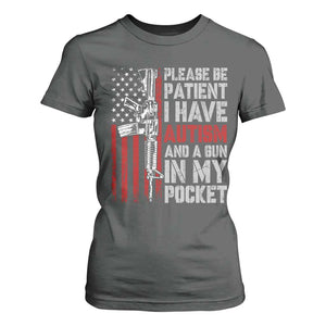 Funny Please Be Patient I Have Autism And A Gun In My Pocket T Shirt For Women Autism Awareness Vintage American Flag TS11 Dark Heather Print Your Wear