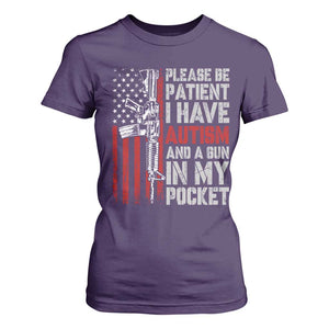 Funny Please Be Patient I Have Autism And A Gun In My Pocket T Shirt For Women Autism Awareness Vintage American Flag TS11 Purple Print Your Wear