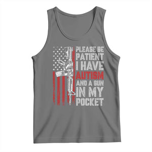 Funny Please Be Patient I Have Autism And A Gun In My Pocket Tank Top Autism Awareness Vintage American Flag TS11 Black Heather Print Your Wear